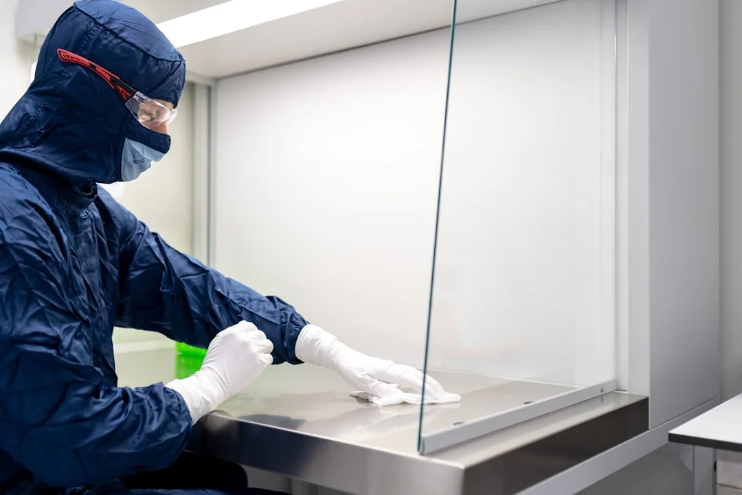 Des laveurs de vitres en hauteur, équipés de matériel de sécurité, nettoyant la façade d’un gratte-ciel.